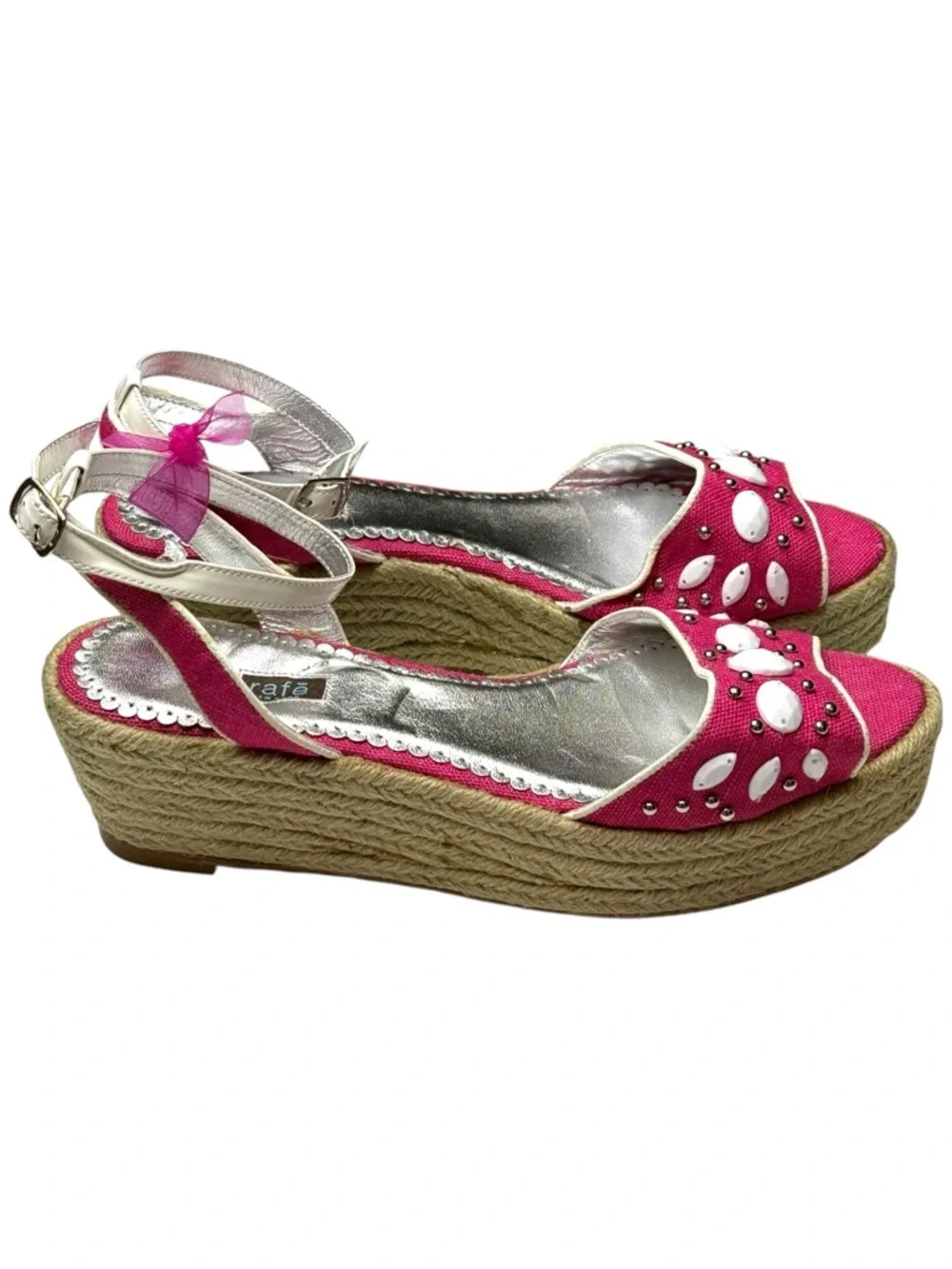 Vintage Y2K: Rafé NY ❤︎︎ Faceted Pearl Embellished Espadrille Sandal ❤︎︎ Pink 9M